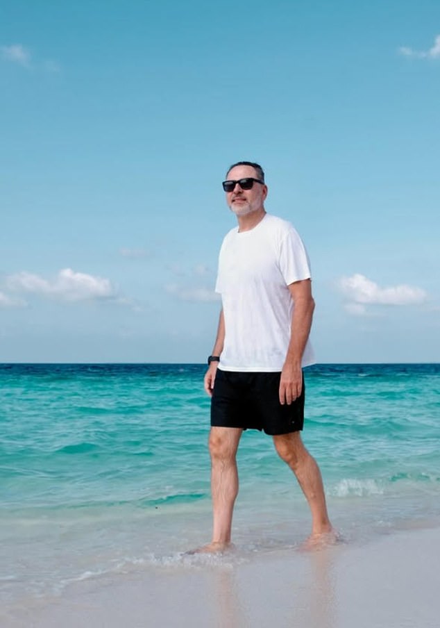 Photos show Walliams strolling on the beach, scuba diving and floating in the pool