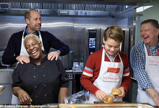 Prince George got 'stuck in' and helped prep food for the charity's Christmas lunch alongside his father