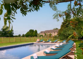 The countryside spa hotel with outdoor hot tubs overlooking Highland cows