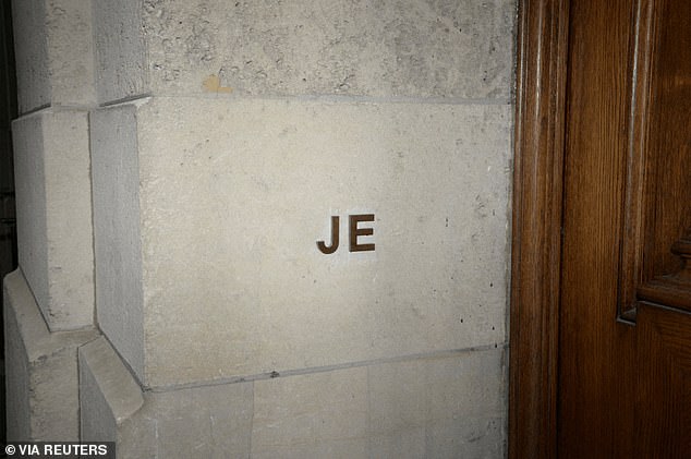 Pictured: Jeffrey Epstein's initials are seen emblazoned near the front door to his mansion