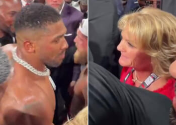 Watch moment Anthony Joshua tracks down Jake Paul's MUM to apologise for shattering her son's jaw in two places
