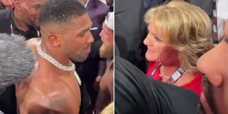 Watch moment Anthony Joshua tracks down Jake Paul's MUM to apologise for shattering her son's jaw in two places