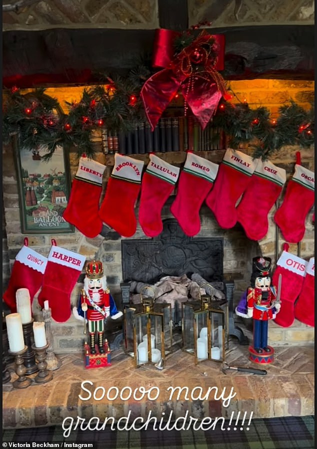 Victoria Beckham had posted a picture of the fireplace filled with stockings at the Hertfordshire home of her parents, Jackie and Tony Adams - including one reserved for Brooklyn