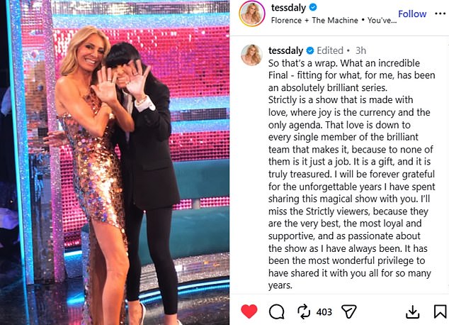 Tess was flooded with comments from celebrity pals as Rylan Clark said: 'Love you both so much. Irreplaceable'