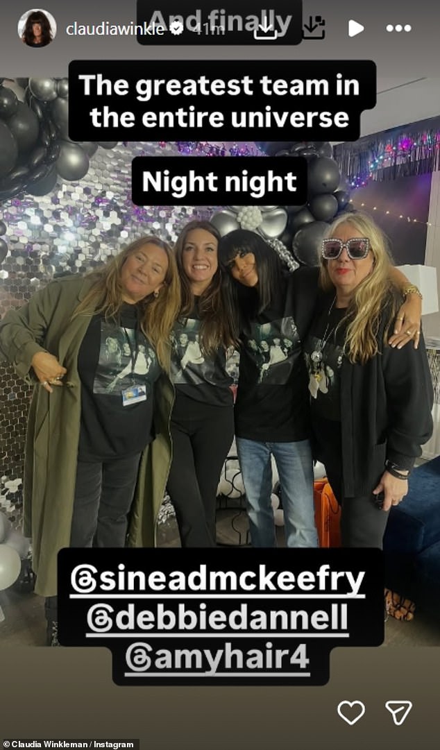 She also posed with her team backstage in her dressing room, before sharing a picture with the Strictly producers