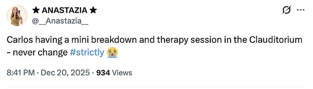 The raw exchange struck a chord with viewers at home, many of whom said they were left emotional by Carlos's openness