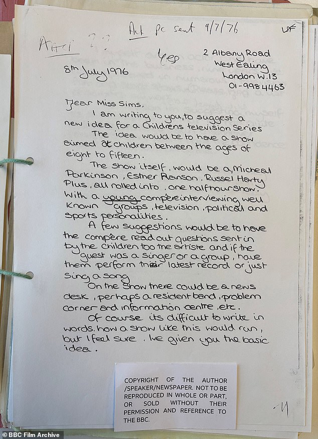 The late presenter¿s original letter has been discovered in the BBC¿s Written Archives Centre