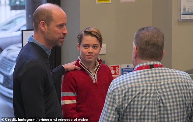 William places a reassuring hand on his son's shoulder as he introduces him to the charity he has supported for more than three decades