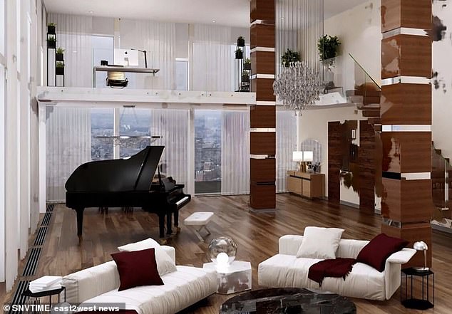 Pictures of apartments in the complex show luxury fittings and high-end furnishings, as well as panoramic views of Moscow (illustrative picture shows an apartment in the building)