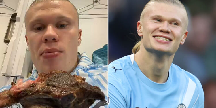 'Eats like a bear' - Fans in stitches as Erling Haaland shares video of post-match meal after two goals in Man City win