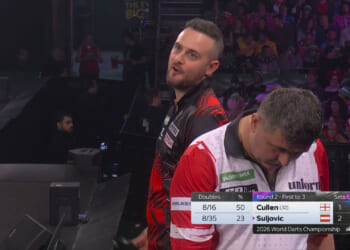 Eagle-eyed fans spot Joe Cullen mouthing off at Mensur Suljovic long before accusing him of ‘cheating’ at Ally Pally