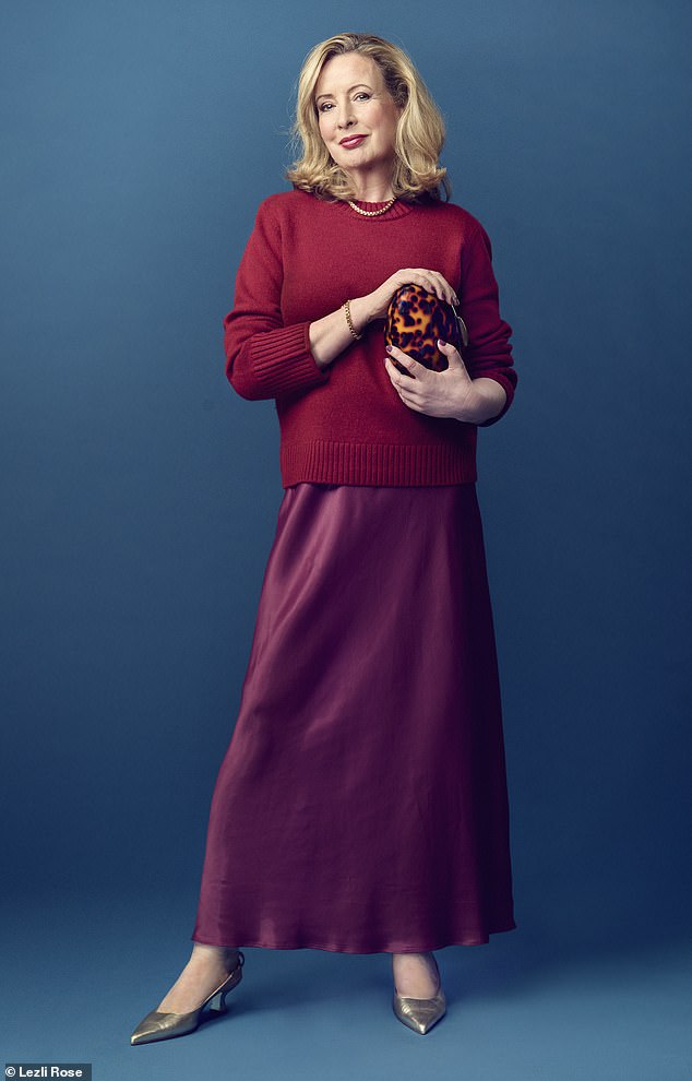 In rich claret this satin midi skirt by Next (£32) looks and feels much more expensive than it is and is cool and on-trend when worn with a cosy Jigsaw cashmere knit (£99)