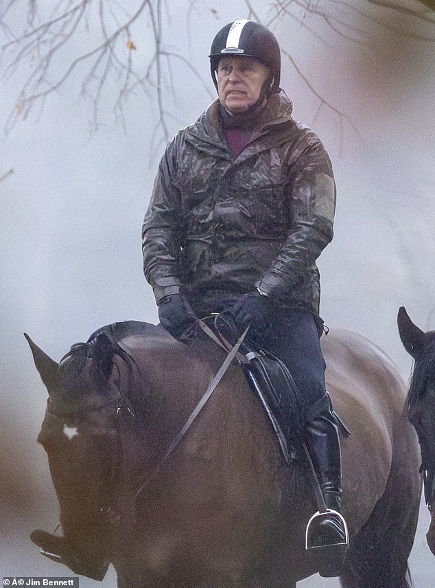 Disgraced Andrew Mountbatten-Windsor took a ride in the rain in Windsor Park earlier this week, having missed out on an invite to the King's annual pre-Christmas bash for the extended family