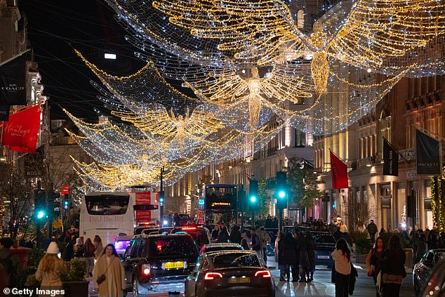 The ornate fixtures included symbols of angels, stars, and other traditional, festive figurines this year