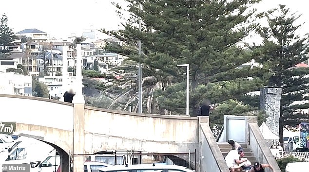 The men, the child, and the woman then made a desperate run for safety under the footbridge while the fifth person, who appears to be a teenage boy, sprinted towards the beach
