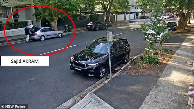 The Akram's car is seen in Ocean St Woollahra shortly before the attack was launched