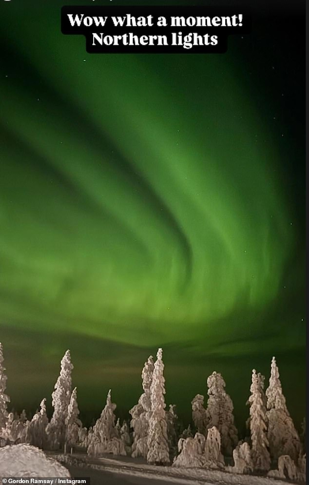Gordon also shared a snap to his social media to show the beautiful sights of the Northern lights during their trip