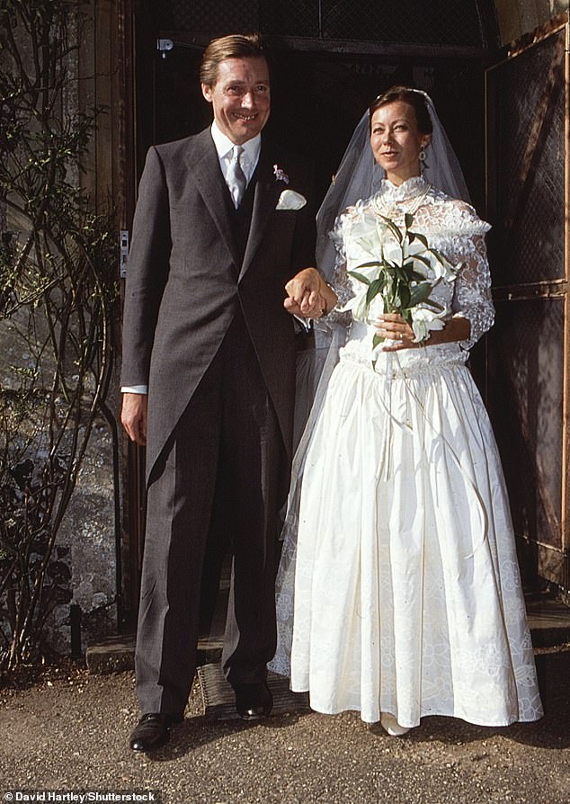 Tham and Agutter married in August 1990, a year after a chance meeting at the Bath Literary Arts Festival (pictured on their wedding day)