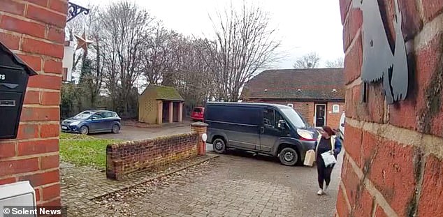 In CCTV footage filmed last week, the driver is seen dropping off two packages on the porch of Ms Fryer's home