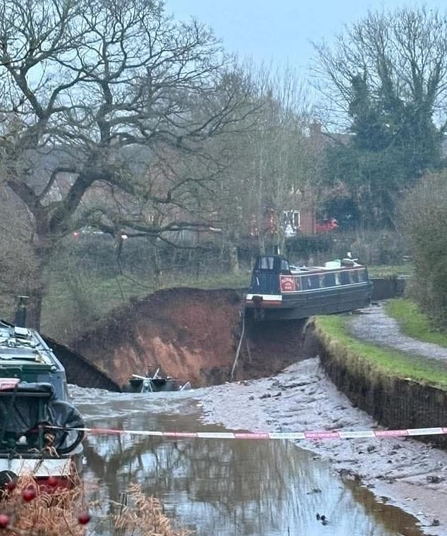 Three boats were caught up in a section of the canal which completely drained with water
