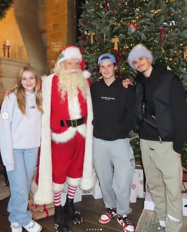In 2023, Brooklyn spent time in the US with Nicola's family, while his brothers and sister met a Santa Claus back at home. Victoria posted pictures and said she was 'missing' her son and daughter-in-law