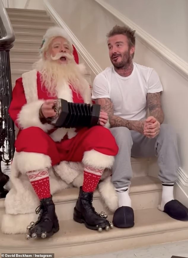 Just last week, the former Spice Girl and fashion designer explained that her festive fanatic husband (pictured December 2024) is even a massive fan of the Elf On The Shelf tradition