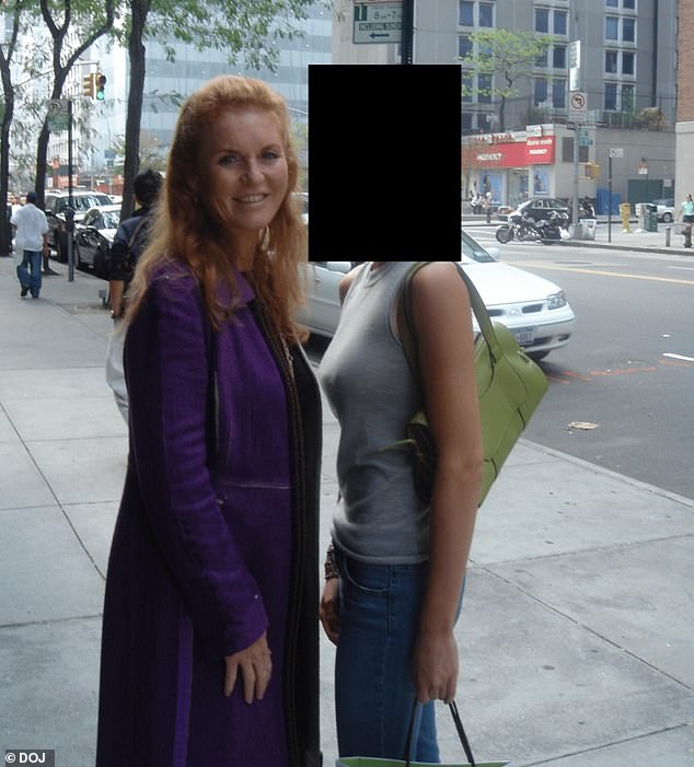 Sarah Ferguson is photographed with a woman whose face has been redacted