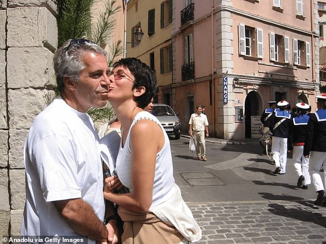 Maxwell kisses Epstein's cheek in a photograph which appears to have been taken in France
