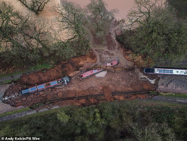 Three boats were left stranded, with two inside the hole following the incident this morning