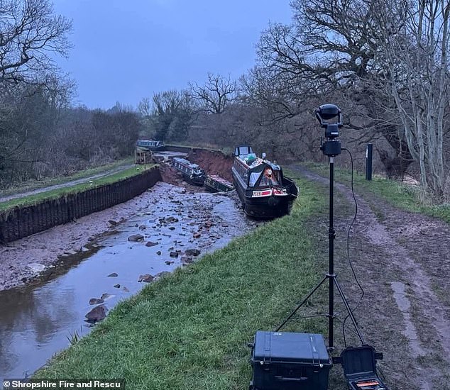 The canal bank collapsed leaving large volumes of water escaping into the surrounding land