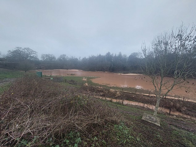The flooding caused to the nearby field after water came flooding out of the canal