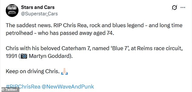 Tributes swiftly flooded in for the star on Twitter, with many referencing his music, his love of cars and the cruel irony of his passing being so close to Christmas