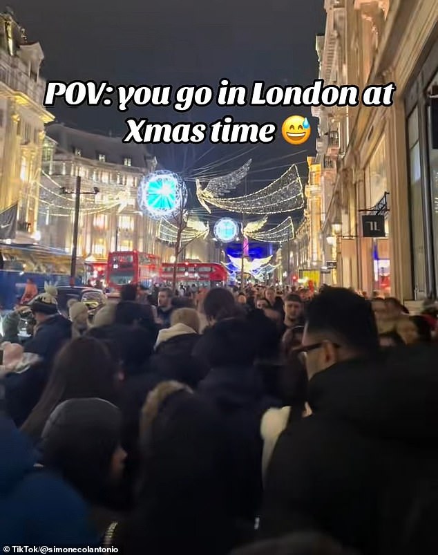 In one TikTok video, central London can be seen absolutely rammed with Christmas shoppers
