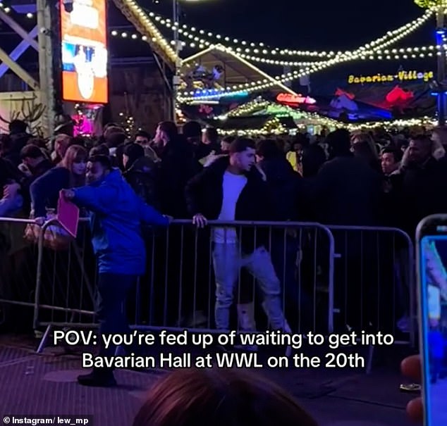 A huge crowd was filmed swarming the beer hall at Winter Wonderland on Saturday