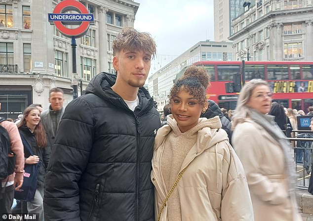 Young couple Teonie, 22, (right) and Finlay, 19, (left) had travelled down from Nottingham to spend the weekend in the capital