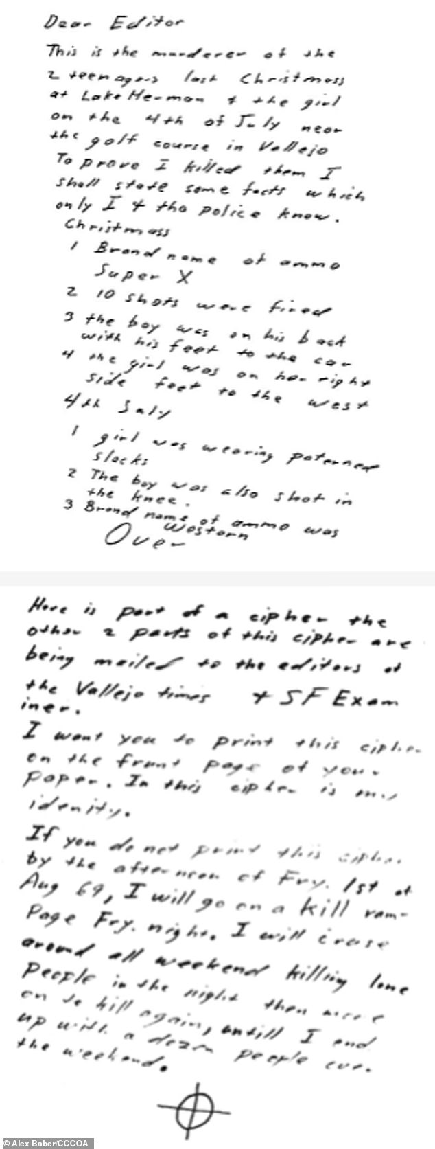 In August 1969, the Zodiac began his game with the media - sending letters to three local newspapers in which he claimed responsibility for both attacks and included his first cipher, the Z408