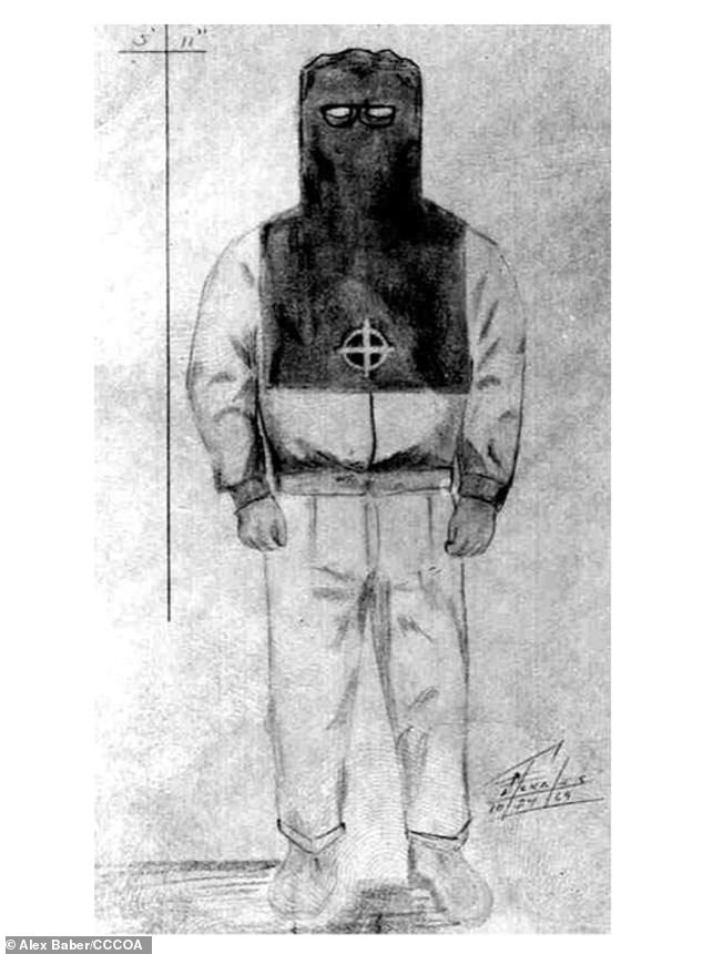 The killer was wearing a black cloth hood emblazoned with the Zodiac¿s crosshair symbol