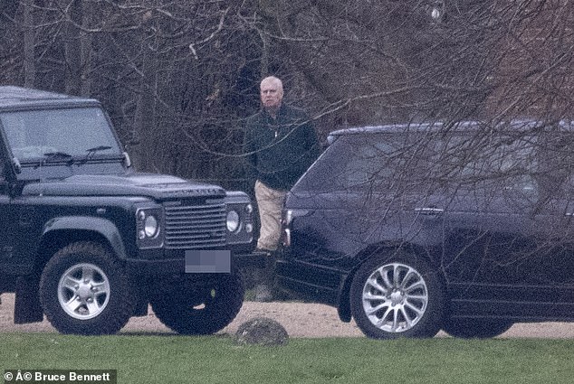 Prince Andrew pictured hosting a shooting party on the Windsor estate for his friends in January last year