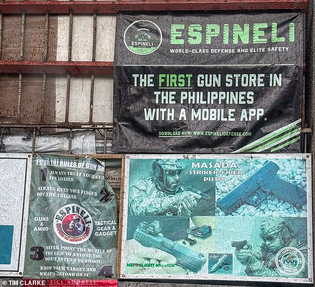 Gun shops are not uncommon in the Philippines. Pictured: A firearm shop in Manila