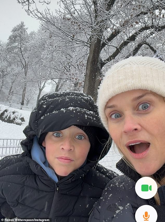 Witherspoon posted a snowy snap with her youngest child - 13-year-old son Tennessee Toth - whom she welcomed during her 11-year marriage to Flowcode board member Jim Toth, which ended in 2023