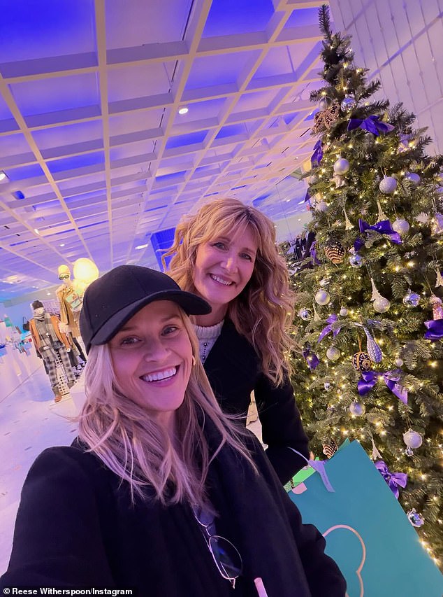 The Buick brand ambassador posed for a snap with her Big Little Lies castmate Laura Dern from inside a designer boutique decorated with a Christmas tree
