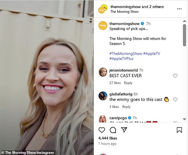 On September 17, Apple Studios officially renewed The Morning Show for a fifth season, so she will be reprising her role as former UBA news anchor Bradley Jackson