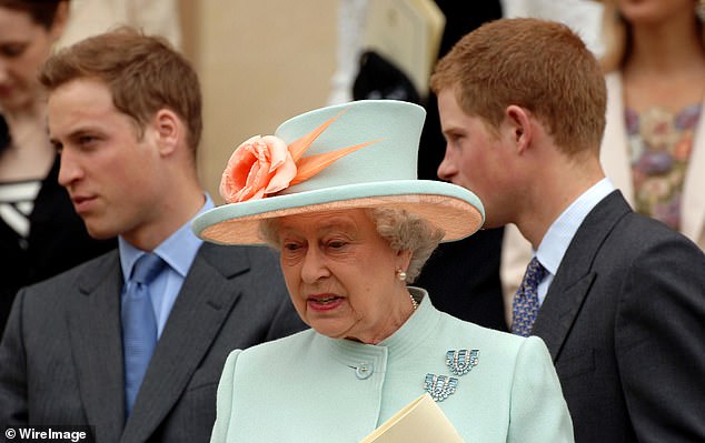 The late Queen Elizabeth with her grandsons, William (left) and Harry (right) pictured together in 2006