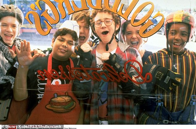 Weiss praised the cast and crew of The Mighty Ducks for inspiring him to reach sobriety, referring to them as his 'real-life family'. Pictured: the cast of D2: The Mighty Ducks (1994)