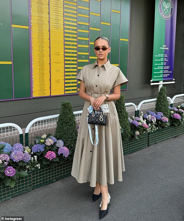 Influencer Molly-Mae Hague poses at the Wimbledon Championships this year