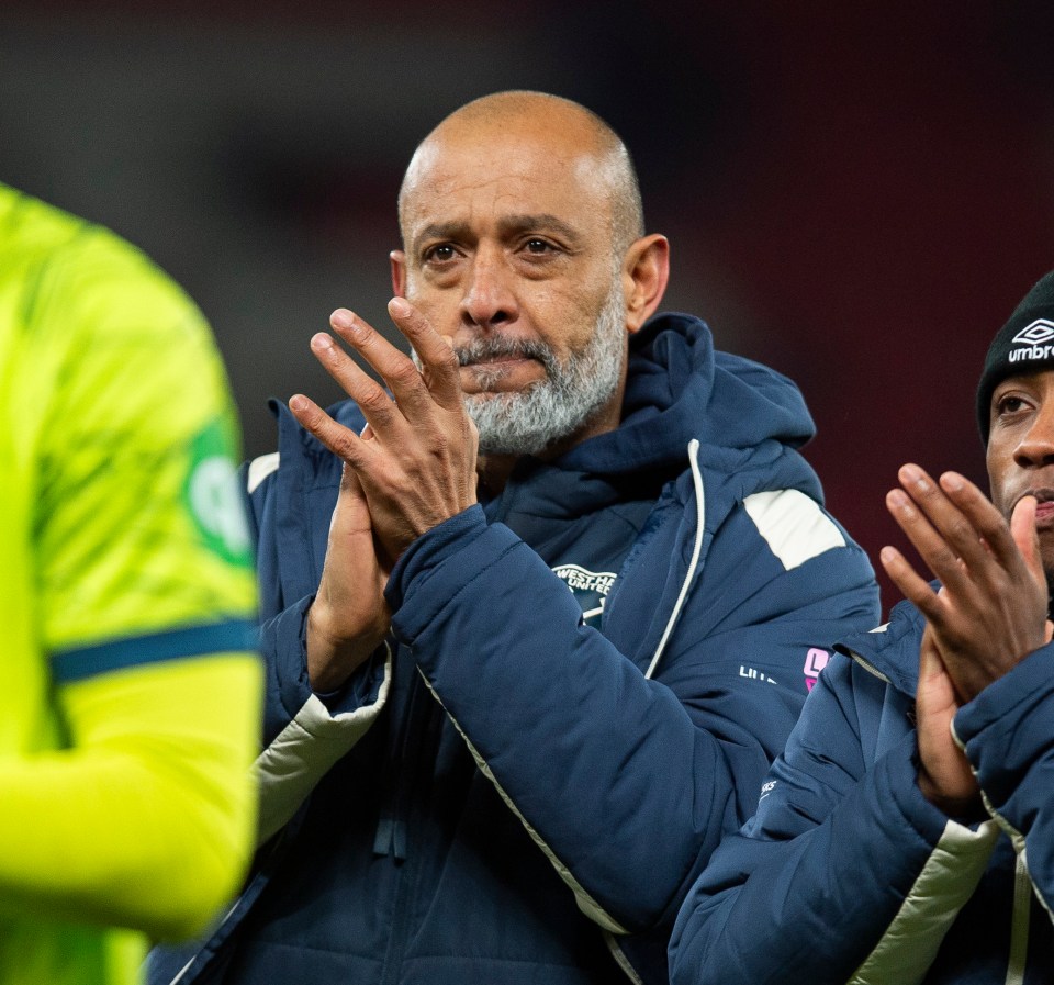 Nuno Espírito Santo, manager of West Ham United, applauding.