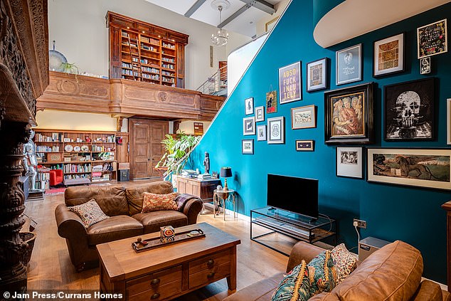 The bookshelf on the gallery above was once the setting of a huge organ which now sits in Cardiff Museum