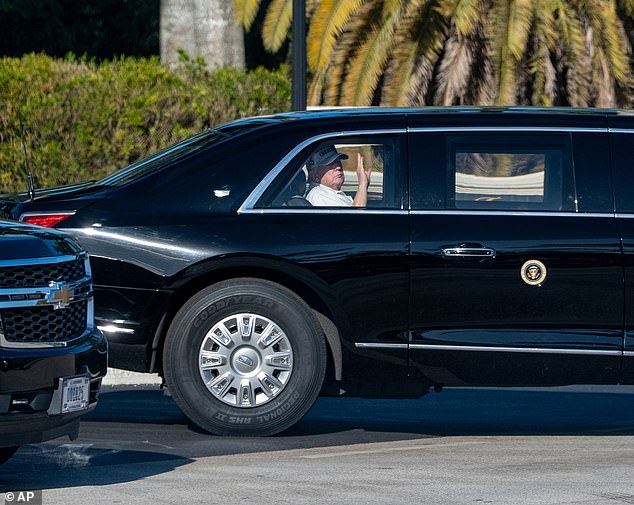 President Donald Trump waves as he departs the Trump International Golf Club, Monday, Dec. 22, 2025, in West Palm Beach, Fla. (AP Photo/Alex Brandon)