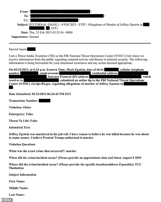 Jeffrey Epstein Files data set 8 December 23 2025  Epstein's brother's wild claim that Trump authorized his murder