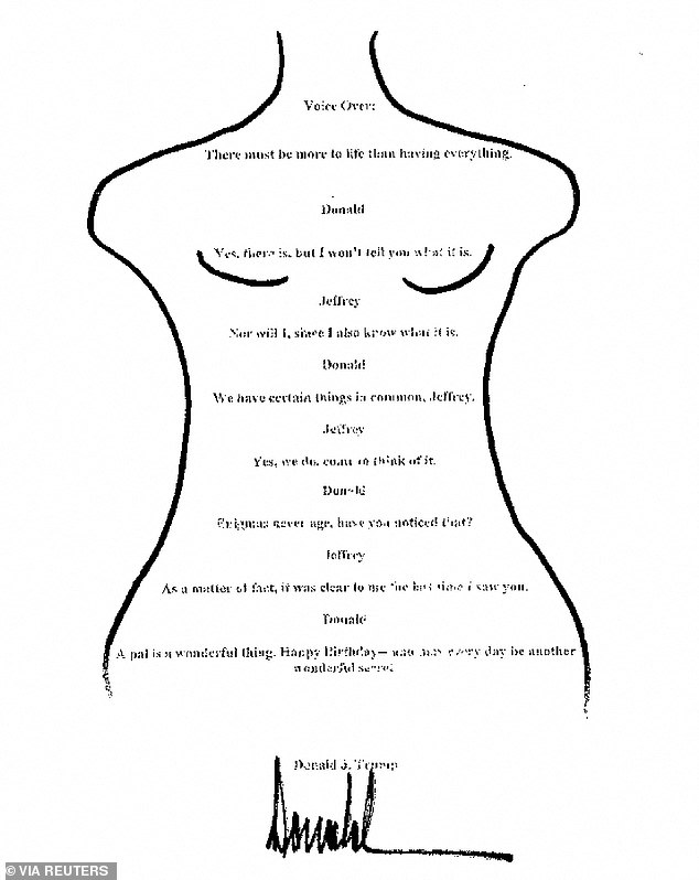 A birthday letter that U.S. President Donald Trump allegedly wrote to sex offender Jeffrey Epstein more than 20 years ago is seen as presented by the Democrats in the U.S. House of Representatives on their X account September 8, 2025. The letter, the existence of which was reported by the Wall Street Journal in July, appears to have been signed by Trump, but he has denied doing so and has said the card does not exist, and the White House has denied its authenticity.    Democrats on the House Oversight Committee/Handout via REUTERS NO RESALES. NO ARCHIVES. THIS IMAGE HAS BEEN SUPPLIED BY A THIRD PARTY